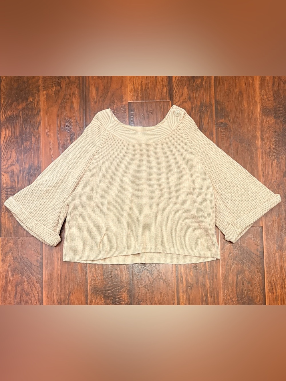 Free People Beige Oversized Knit Bell Sleeve Sweater XL
